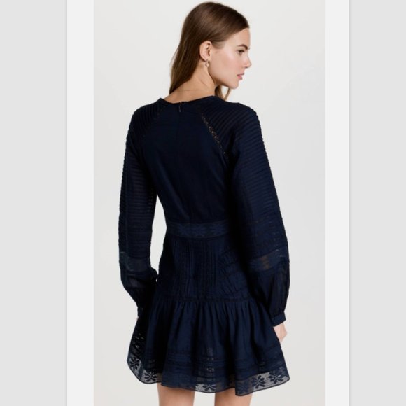 VERONICA BEARD Addilyn Eyelet L/S Mini Dress Size 00 - Ink (Navy Blue) NWT $498 - Picture 5 of 9